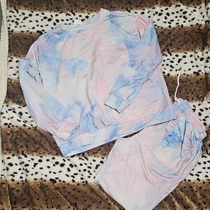 Womens  Tie-Dye Pajama Set - Pink and Blue